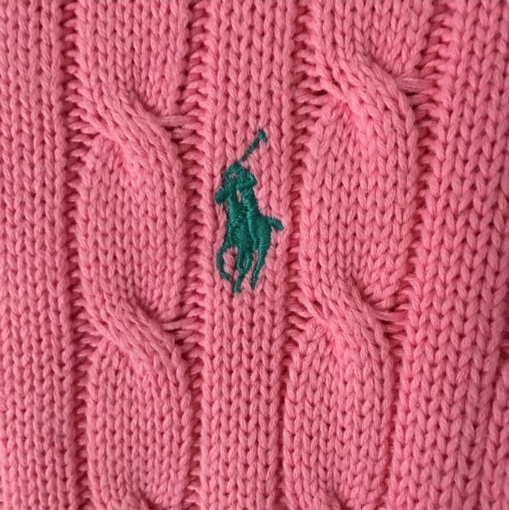 Ralph Lauren Cable Knit Sweater Pink M Crew Neck Long Sleeve Pullover - Picture 4 of 8